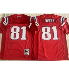 Men New England Patriots 81 Randy Moss Red Throwback Stitched Football Jersey