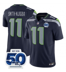 Men Seattle Seahawks 11 Jaxon Smith Njigba Navy 2025 F U S E  50th Anniversary Patch Vapor Untouchable Limited Stitched Football Jersey