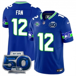 Men Seattle Seahawks 12 Fan Royal 2025 F U S E 50th Season Patch Throwback Vapor Limited Stitched Football Jersey
