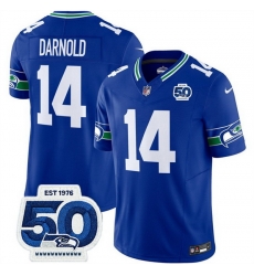 Men Seattle Seahawks 14 Sam Darnold Royal 2025 F U S E 50th Anniversary Patch Throwback Vapor Limited Stitched Football Jersey Men Seattle Seahawks 14 Sam Darnold Royal 2025 F U S E 50th Anniversary Patch Throwback Vapor Limited Stitched Football Jersey