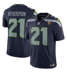 Men Seattle Seahawks 21 Devon Witherspoon Navy 2023 F U S E With John Madden Patch Vapor Limited Stitched Football Jersey Men Seattle Seahawks 21 Devon Witherspoon Navy 2023 F U S E With John Madden Patch Vapor Limited Stitched Football Jersey