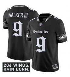 Men Seattle Seahawks 9 Kenneth Walker III Black 2025 F U S E   27Gothic Rain City Shadows Edition 27 Vapor Limited Stitched Football Jersey