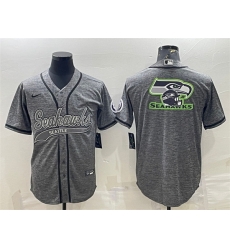Men Seattle Seahawks Grey Team Big Logo With Patch Cool Base Stitched Baseball Jersey Men Seattle Seahawks Grey Team Big Logo With Patch Cool Base Stitched Baseball Jersey