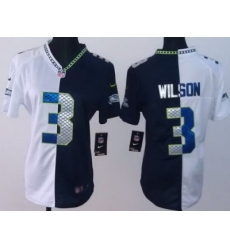 Women Nike Seattle Seahawks #3 Russell Wilson White Blue Split NFL Jerseys Women Nike Seattle Seahawks #3 Russell Wilson White Blue Split NFL Jerseys