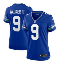 Women Seattle Seahawks 9 Kenneth Walker III Royal Throwback Player Stitched Game Jersey Run Small Women Seattle Seahawks 9 Kenneth Walker III Royal Throwback Player Stitched Game Jersey Run Small
