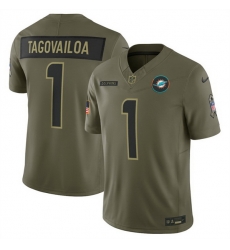 Men Miami Dolphins 1 Tua Tagovailo Olive 2025 F U S E  Salute to Service Limited Stitched Football Jersey