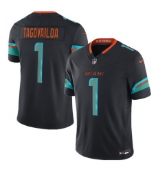 Men Miami Dolphins 1 Tua Tagovailoa Black 2025 F U S E Rivalries Vapor Limited Stitched Football Jersey