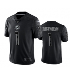 Men Miami Dolphins 1 Tua Tagovailoa Black Reflective Limited Stitched Football Jersey Men Miami Dolphins 1 Tua Tagovailoa Black Reflective Limited Stitched Football Jersey
