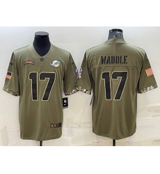 Men Miami Dolphins 17 Jaylen Waddle 2022 Olive Salute To Service Limited Stitched Baseball Jersey Men Miami Dolphins 17 Jaylen Waddle 2022 Olive Salute To Service Limited Stitched Baseball Jersey