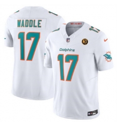 Men Miami Dolphins 17 Jaylen Waddle White 2023 F U S E With John Madden Patch Vapor Limited Stitched Football Jersey Men Miami Dolphins 17 Jaylen Waddle White 2023 F U S E With John Madden Patch Vapor Limited Stitched Football Jersey