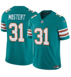 Men Miami Dolphins 31 Raheem Mostert Aqua 2023 F U S E Alternate Vapor Limited Stitched Football Jersey Men Miami Dolphins 31 Raheem Mostert Aqua 2023 F U S E Alternate Vapor Limited Stitched Football Jersey
