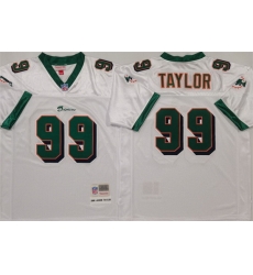 Men Miami Dolphins 99 Jason Taylor White Throwback Stitched Football Jersey