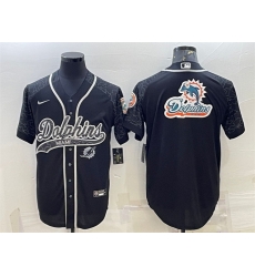Men Miami Dolphins Black Reflective Team Big Logo With Patch Cool Base Stitched Baseball Jersey Men Miami Dolphins Black Reflective Team Big Logo With Patch Cool Base Stitched Baseball Jersey