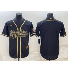 Men Miami Dolphins Blank Black Gold With Patch Cool Base Stitched Baseball Jersey Men Miami Dolphins Blank Black Gold With Patch Cool Base Stitched Baseball Jersey