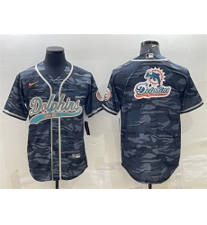 Men Miami Dolphins Grey Camo Team Big Logo With Patch Cool Base Stitched Baseball Jersey Men Miami Dolphins Grey Camo Team Big Logo With Patch Cool Base Stitched Baseball Jersey