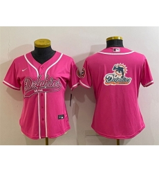 Women Miami Dolphins Pink Team Big Logo With Patch Cool Base Stitched Baseball Jersey Women Miami Dolphins Pink Team Big Logo With Patch Cool Base Stitched Baseball Jersey