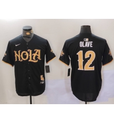 Men New Orleans Saints 12 Chris Olave Black Cool Base Stitched Baseball Jersey Men New Orleans Saints 12 Chris Olave Black Cool Base Stitched Baseball Jersey
