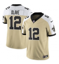Men New Orleans Saints 12 Chris Olave Gold White Alternate 2025 F U S E  Vapor Limited Stitched Football Jersey