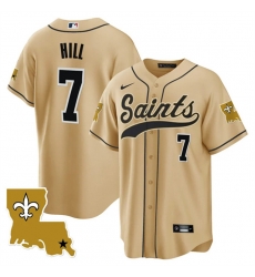 Men New Orleans Saints 7 Taysom Hill Gold 1987 Legacy Cool Base Stitched Baseball Jersey Men New Orleans Saints 7 Taysom Hill Gold 1987 Legacy Cool Base Stitched Baseball Jersey