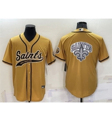 Men New Orleans Saints Gold Team Big Logo With Patch Cool Base Stitched Baseball Jersey Men New Orleans Saints Gold Team Big Logo With Patch Cool Base Stitched Baseball Jersey