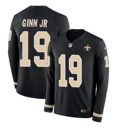 Nike Saints #19 Ted Ginn Jr Black Team Color Men Stitched NFL Limited Therma Long Sleeve Jersey Nike Saints #19 Ted Ginn Jr Black Team Color Men Stitched NFL Limited Therma Long Sleeve Jersey