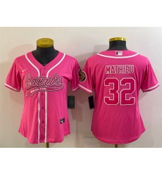 Women New Orleans Saints 32 Tyrann Mathieu Pink With Patch Cool Base Stitched Baseball Jersey Women New Orleans Saints 32 Tyrann Mathieu Pink With Patch Cool Base Stitched Baseball Jersey
