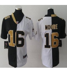 Womens Nike New Orleans Saints 16 Lance Moore Black and White Split NFL Jersey Womens Nike New Orleans Saints 16 Lance Moore Black and White Split NFL Jersey