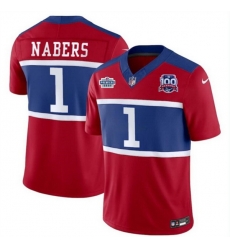 Men New York Giants 1 Malik Nabers Red 2024 F U S E With Draft Patch Alternate 100TH Season Patch Vapor Untouchable Limited Stitched Jersey Men New York Giants 1 Malik Nabers Red 2024 F U S E With Draft Patch Alternate 100TH Season Patch Vapor Untouchable Limited Stitched Jersey
