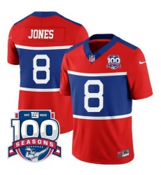 Men New York Giants 8 Daniel Jones Century Red 100TH Season Commemorative Patch Limited Stitched Football Jersey Men New York Giants 8 Daniel Jones Century Red 100TH Season Commemorative Patch Limited Stitched Football Jersey