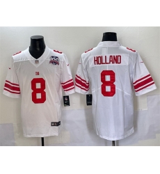 Men New York Giants 8 Jevon Holland White 2025 With 100th Season Patch Vapor Untouchable Limited Stitched Jersey