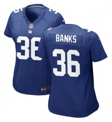 Women New York Giants 36 Deonte Banks Blue Stitched Game Jersey Women New York Giants 36 Deonte Banks Blue Stitched Game Jersey