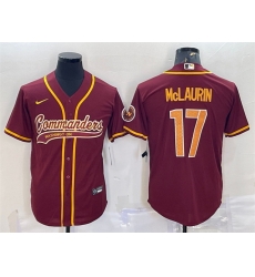Men Washington Commanders 17 Terry McLaurin Burgundy With Patch Cool Base Stitched Baseball Jersey Men Washington Commanders 17 Terry McLaurin Burgundy With Patch Cool Base Stitched Baseball Jersey