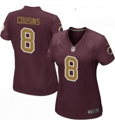 Womens Nike Washington Redskins 8 Kirk Cousins Game Burgundy RedGold Number Alternate 80TH Anniversary NFL Jersey Womens Nike Washington Redskins 8 Kirk Cousins Game Burgundy RedGold Number Alternate 80TH Anniversary NFL Jersey