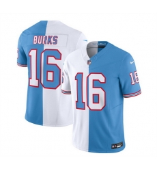 Men Tennessee Titans 16 Treylon Burks White Blue 2023 F U S E Split Vapor Limited Throwback Stitched Football Jersey Men Tennessee Titans 16 Treylon Burks White Blue 2023 F U S E Split Vapor Limited Throwback Stitched Football Jersey