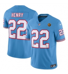 Men Tennessee Titans 22 Derrick Henry Blue 2023 F U S E Throwback With John Madden Patch Vapor Limited Stitched Football Jersey Men Tennessee Titans 22 Derrick Henry Blue 2023 F U S E Throwback With John Madden Patch Vapor Limited Stitched Football Jersey