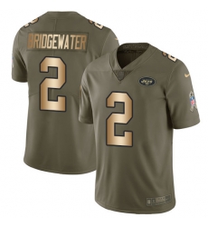 Nike Jets #2 Teddy Bridgewater Olive Gold Mens Stitched NFL Limited 2017 Salute To Service Jersey