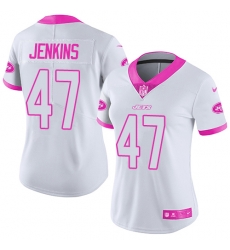Nike Jets #47 Jordan Jenkins White Pink Womens Stitched NFL Limited Rush Fashion Jersey Nike Jets #47 Jordan Jenkins White Pink Womens Stitched NFL Limited Rush Fashion Jersey
