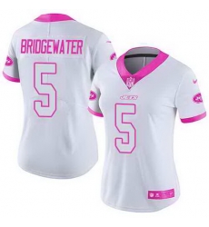 Nike Jets 5 Teddy Bridgewater White Pink Women Rush Fashion Limited Jersey Nike Jets 5 Teddy Bridgewater White Pink Women Rush Fashion Limited Jersey