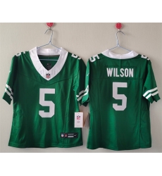 Women New York Jets 5 Garrett Wilson Green F U S E  Vapor Stitched Jersey 