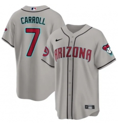 Men Arizona Diamondbacks 7 Corbin Carroll 2023 24 Gray Cool Base Stitched Baseball Jersey Men Arizona Diamondbacks 7 Corbin Carroll 2023 24 Gray Cool Base Stitched Baseball Jersey