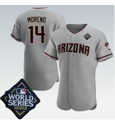 Men's Arizona Diamondbacks #14 Gabriel Moreno Jersey Gray 2023 World Series Flex Base Jersey Men's Arizona Diamondbacks #14 Gabriel Moreno Jersey Gray 2023 World Series Flex Base Jersey