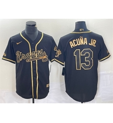 Men Atlanta Braves 13 Ronald Acu F1a Jr Black Gold Cool Base Stitched Baseball Jersey Men Atlanta Braves 13 Ronald Acu F1a Jr Black Gold Cool Base Stitched Baseball Jersey