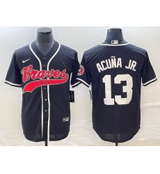 Men Atlanta Braves 13 Ronald Acuna Jr Black Cool Base Stitched Baseball Jersey Men Atlanta Braves 13 Ronald Acuna Jr Black Cool Base Stitched Baseball Jersey