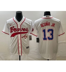 Men Atlanta Braves 13 Ronald Acuna Jr White Cool Base With Patch Stitched Baseball Jersey Men Atlanta Braves 13 Ronald Acuna Jr White Cool Base With Patch Stitched Baseball Jersey