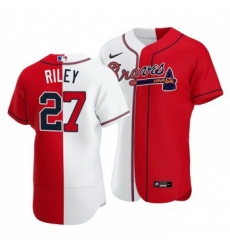 Men Atlanta Braves 27 Austin Riley Split White Red Two Tone Jersey Men Atlanta Braves 27 Austin Riley Split White Red Two Tone Jersey