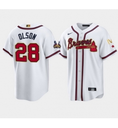 Men Atlanta Braves 28 Matt Olson 2022 White Gold World Series Champions Program Cool Base Stitched Baseball jersey Men Atlanta Braves 28 Matt Olson 2022 White Gold World Series Champions Program Cool Base Stitched Baseball jersey