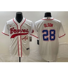 Men Atlanta Braves 28 Matt Olson White Cool Base With Patch Stitched Baseball Jersey Men Atlanta Braves 28 Matt Olson White Cool Base With Patch Stitched Baseball Jersey