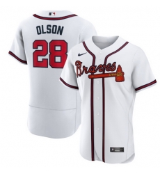Men Atlanta Braves 28 Matt Olson White Flex Base Stitched Baseball jersey Men Atlanta Braves 28 Matt Olson White Flex Base Stitched Baseball jersey