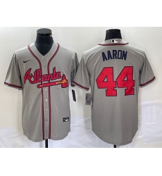 Men Atlanta Braves 44 Hank Aaron Grey Cool Base Stitched Jersey Men Atlanta Braves 44 Hank Aaron Grey Cool Base Stitched Jersey