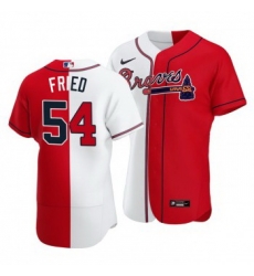 Men Atlanta Braves 54 Max Fried Split White Red Two Tone Jersey Men Atlanta Braves 54 Max Fried Split White Red Two Tone Jersey